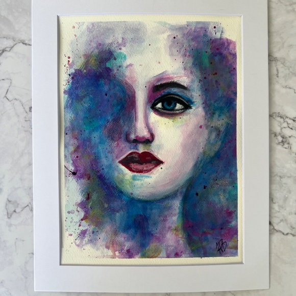 Enchantment Abstract Acrylic Watercolor Effect Painting of Woman's Face - Picture 3 of 13